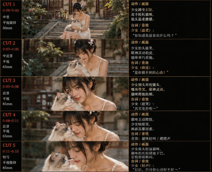 美女和猫故事提示词，人物一致性提示词+故事板-云途资源库