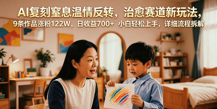 AI复刻窒息温情反转，治愈赛道新玩法，9条作品涨粉122W，日收益700+ 小白轻松上手，详细流程拆解-云途资源库