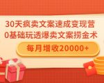30天疯卖文案速成变现营，0基础玩透爆卖文案捞金术！每月增收20000+-云途资源库