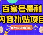 百家号暴利内容补贴项目，图文10元一条，视频30一条，新手小白日赚300+-云途资源库