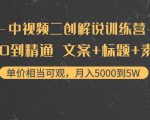 中视频二创解说训练营：从0到精通 文案+标题+素材、月入5000到5W-云途资源库