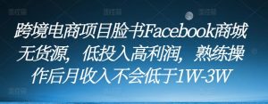 跨境电商项目脸书Facebook商城无货源，低投入高利润，熟练操作后月收入不会低于1W-3W-云途资源库