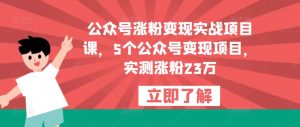 公众号涨粉变现实战项目课，5个公众号变现项目，实测涨粉23万-云途资源库