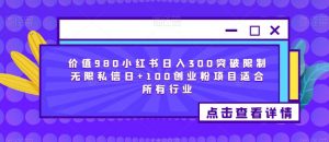 价值980小红书日入300突破限制无限私信日+100创业粉项目适合所有行业-云途资源库