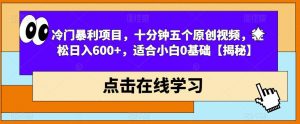 冷门暴利项目,十分钟五个原创视频,轻松日入600+,适合小白0基础【揭秘】-云途资源库