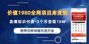 价值1980的全网项目库变现-卖爆知识付费-3个月变现10W是怎么做到的-附多种引流创业粉方法【揭秘】-云途资源库