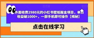 外面收费2980元的小红书壁纸掘金项目，单日收益破1000+，一部手机即可操作【揭秘】-云途资源库