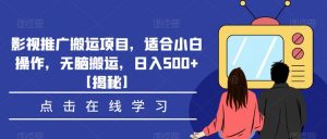 影视推广搬运项目，适合小白操作，无脑搬运，日入500+【揭秘】-云途资源库
