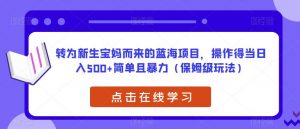 转为新生宝妈而来的蓝海项目，操作得当日入500+简单且暴力（保姆级玩法）【揭秘】-云途资源库