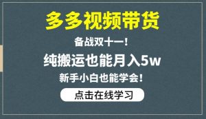 多多视频带货，备战双十一，纯搬运也能月入5w，新手小白也能学会-云途资源库