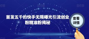首发五千的快手无限曝光引流创业粉精准粉揭秘-云途资源库