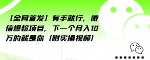 【全网首发】有手就行，微信爆粉项目，下一个月入10万的就是你（附实操视频）【揭秘】-云途资源库