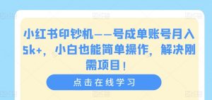 小红书印钞机——号成单账号月入5k+，小白也能简单操作，解决刚需项目【揭秘】-云途资源库