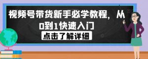 视频号带货新手必学教程，从0到1快速入门-云途资源库
