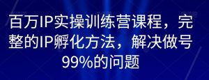 百万IP实操训练营课程，完整的IP孵化方法，解决做号99%的问题-云途资源库