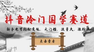 抖音冷门国学赛道，新手也可轻松变现，无门槛，流量大，涨粉快-云途资源库