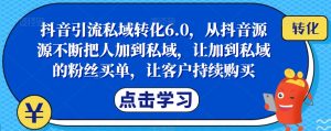 抖音引流私域转化6.0，从抖音源源不断把人加到私域，让加到私域的粉丝买单，让客户持续购买-云途资源库