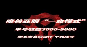 魔兽亚服一命模式，10天成号-单号3千-5千，脚本全自动操作，保姆级教学【揭秘】-云途资源库