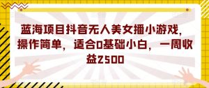 蓝海项目抖音无人美女播小游戏，操作简单，适合0基础小白，一周收益2500【揭秘】-云途资源库