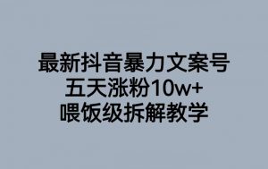 最新抖音暴力文案号，五天涨粉10w+，喂饭级拆解教学-云途资源库