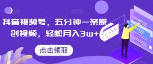 抖音视频号，五分钟一条原创视频，轻松月入3w+【独家秘诀，传授赚钱方法】【揭秘】-云途资源库
