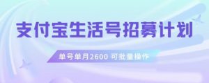 支付宝生活号作者招募计划，单号单月2600，可批量去做，工作室一人一个月轻松1w+【揭秘】-云途资源库