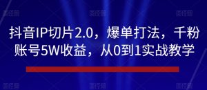抖音IP切片2.0，爆单打法，千粉账号5W收益，从0到1实战教学【揭秘】-云途资源库