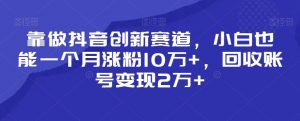 靠做抖音创新赛道，小白也能一个月涨粉10万+，回收账号变现2万+【揭秘】-云途资源库