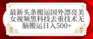 最新头条搬运国外漂亮美女视频黑科技去重技术无脑搬运日入500+【揭秘】-云途资源库