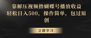 靠解压视频撸蝴蝶号播放收益，轻松日入500，操作简单，包过原创【揭秘】-云途资源库