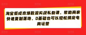 淘宝低成本爆款流实战私教课，帮助商家快速复制落地，0基础也可以轻松搞定电商运营-云途资源库