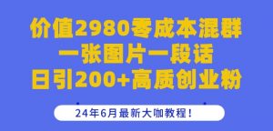 价值2980零成本混群一张图片一段话日引200+高质创业粉，24年6月最新大咖教程【揭秘】-云途资源库