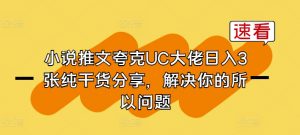 小说推文夸克UC大佬日入3张纯干货分享，解决你的所以问题-云途资源库