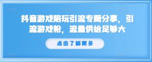 抖音游戏陪玩引流专题分享，引流游戏粉，流量供给足够大-云途资源库