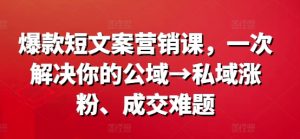 爆款短文案营销课，一次解决你的公域→私域涨粉、成交难题-云途资源库