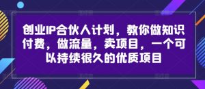 创业IP合伙人计划，教你做知识付费，做流量，卖项目，一个可以持续很久的优质项目-云途资源库