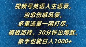 视频号英语人生语录，多重流量一网打尽，模板加持，30分钟出爆款，新手也能日入1000+【揭秘】-云途资源库