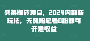 头条搬砖项目，2024内部新玩法，无风险起号0粉即可开通收益-云途资源库