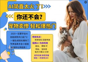 小红书AI宠物卖惨打工项目，一键生成轻松爆热门，专撩温柔多金小姐姐，私域转化率超高-云途资源库