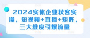 2024实体企业获客实操，短视频+直播+矩阵，三大维度引爆流量-云途资源库