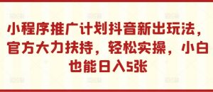 小程序推广计划抖音新出玩法，官方大力扶持，轻松实操，小白也能日入5张【揭秘】-云途资源库