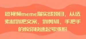 短视频meme猫实战项目，从选素材到把文案，到剪辑，手把手的教你快速起号涨粉-云途资源库