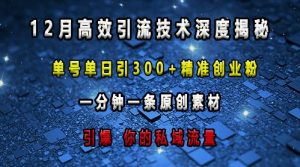 最新高效引流技术深度揭秘 ，单号单日引300+精准创业粉，一分钟一条原创素材，引爆你的私域流量-云途资源库