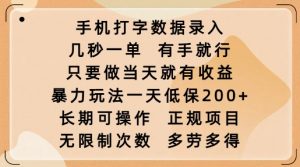 手机打字数据录入，几秒一单，有手就行，只要做当天就有收益，暴力玩法一天低保2张-云途资源库