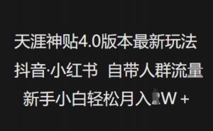 天涯神贴4.0版本最新玩法，抖音·小红书自带人群流量，新手小白轻松月入过W-云途资源库