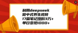 利用deepseek做中式养生视频，17篇笔记涨粉3万+，单日变现1k-云途资源库