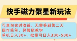 快手磁力新玩法，可查询实时收益，单机30+，批量可日入3到5张【揭秘】-云途资源库