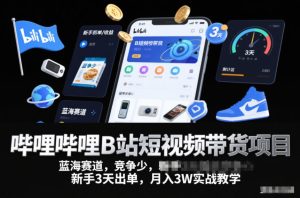 哔哩哔哩B站短视频带货项目，蓝海赛道，竞争少，新手3天出单，月入3W实战教学-云途资源库