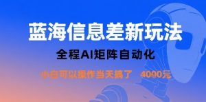 蓝海信息差新玩法，全程AI矩阵自动化小白可以操作当天搞了1k+-云途资源库