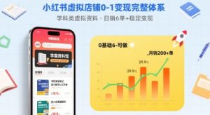 小红书虚拟店铺0-1变现完整体系：卖学科类虚拟资料，一天6张+，很稳定【已完结】-云途资源库